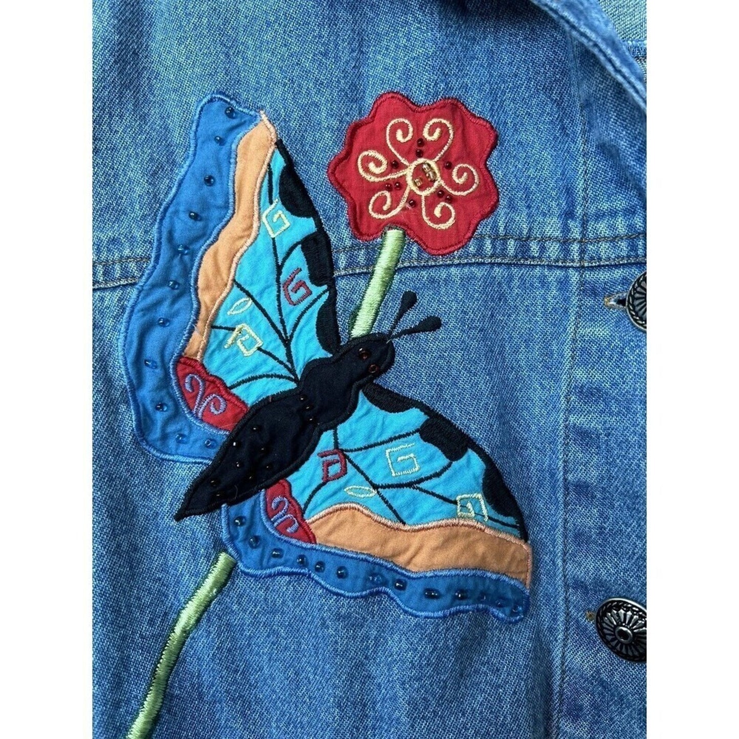 White Stag Women's Embroidered Denim Jacket Size Med. Measurements below #G1255