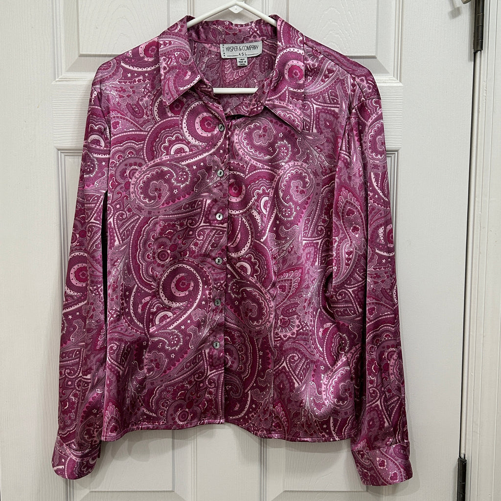 Kasper & Company Women’s Paisley Purple Long Sleeve Blouse Size 14P