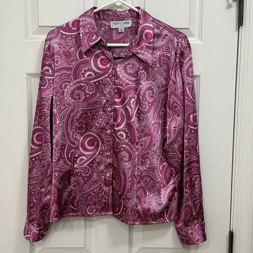 Kasper & Company Women’s Paisley Purple Long Sleeve Blouse Size 14P
