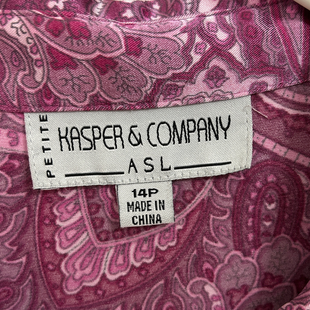 Kasper & Company Women’s Paisley Purple Long Sleeve Blouse Size 14P