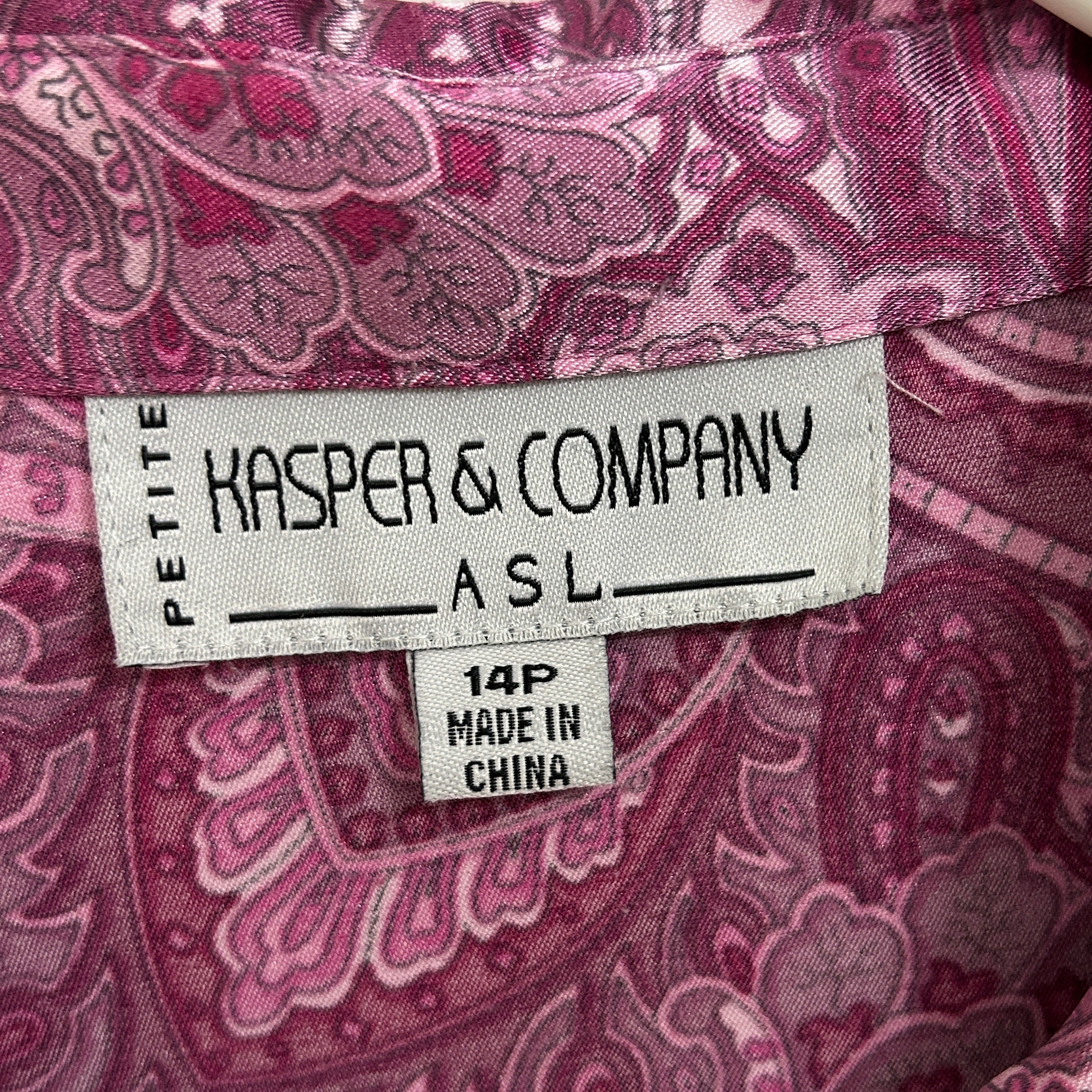 Kasper & Company Women’s Paisley Purple Long Sleeve Blouse Size 14P