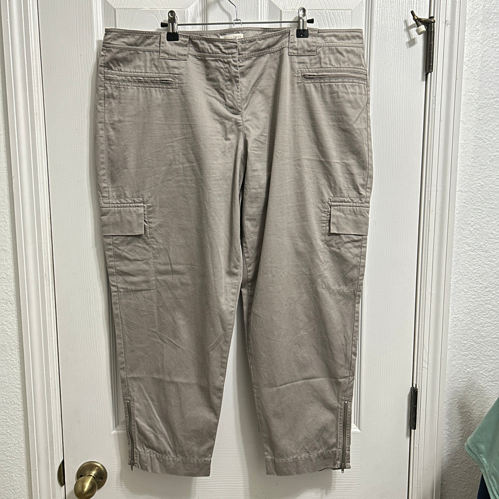 Eileen Fisher Khaki Cargo Pants XL Wide Leg 100% Cotton Ankle Zip Casual