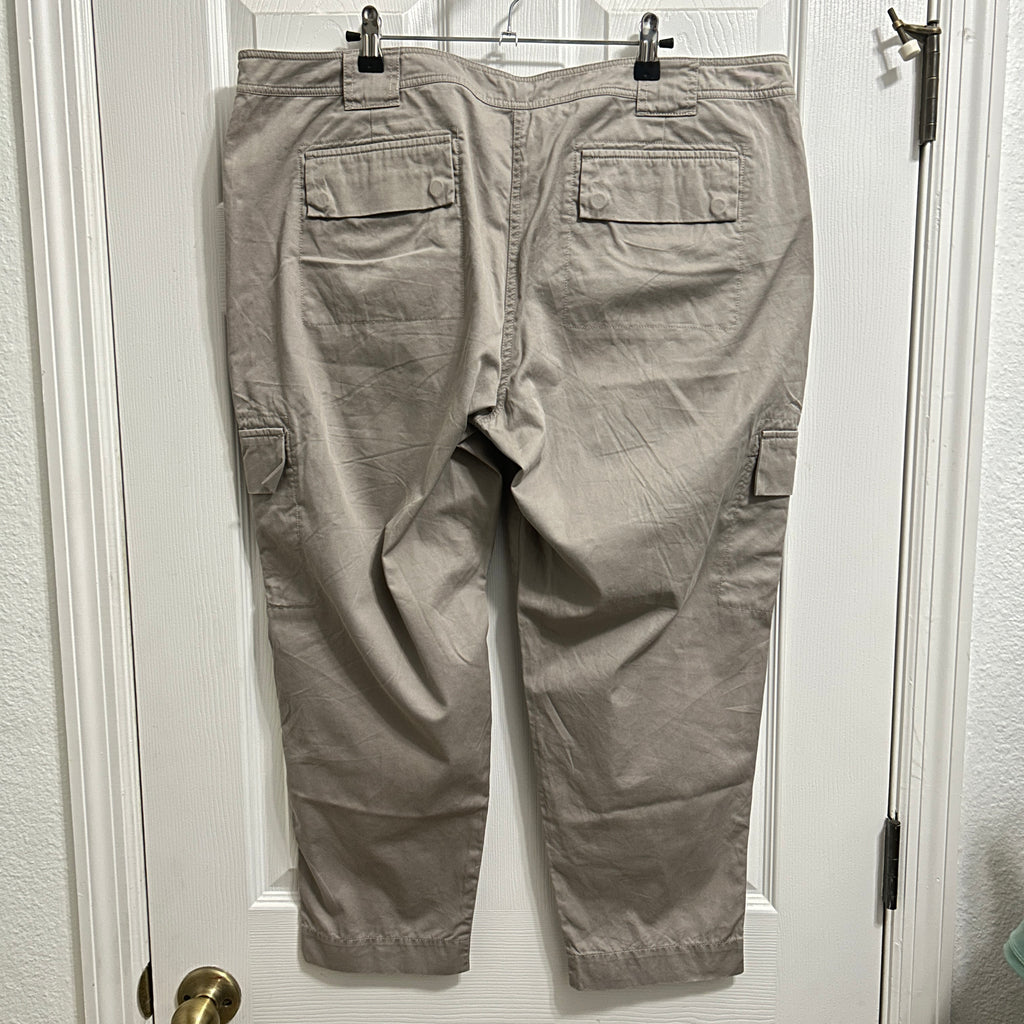 Eileen Fisher Khaki Cargo Pants XL Wide Leg 100% Cotton Ankle Zip Casual