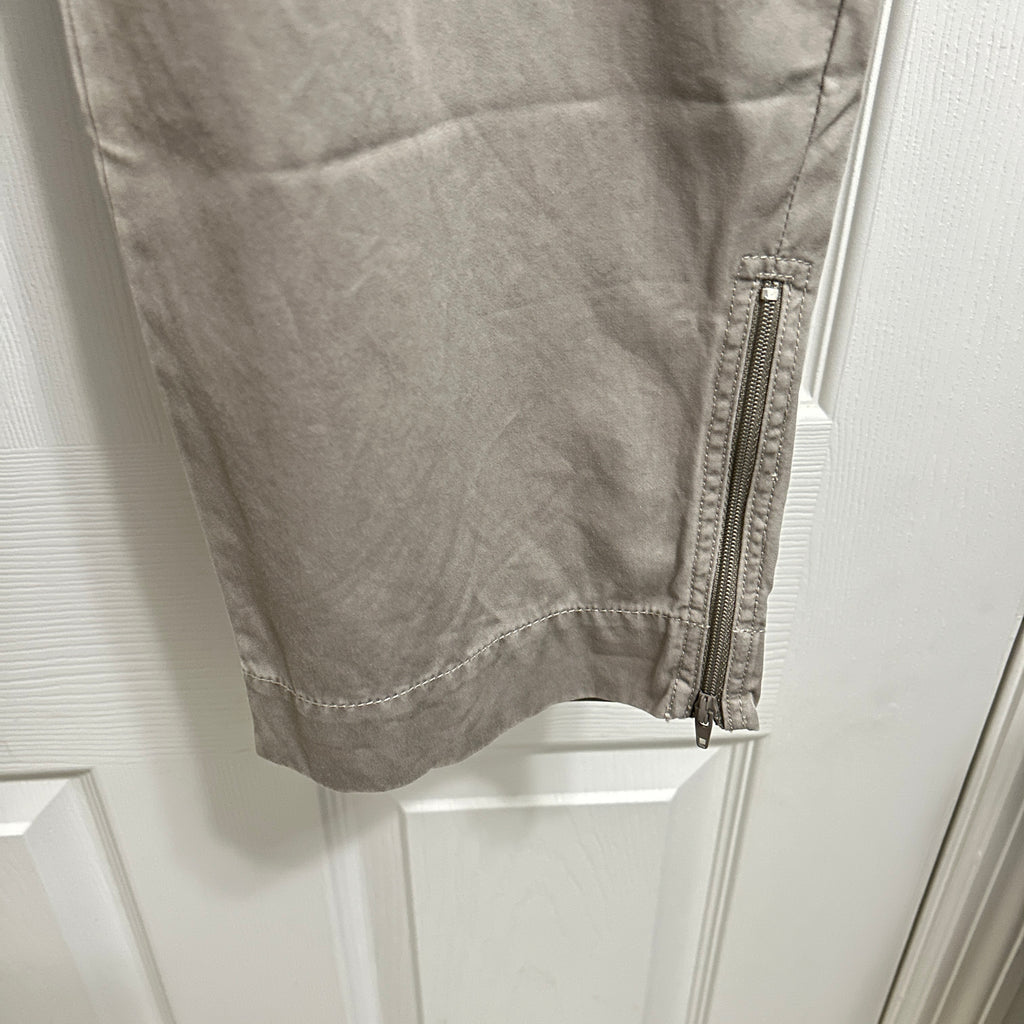 Eileen Fisher Khaki Cargo Pants XL Wide Leg 100% Cotton Ankle Zip Casual