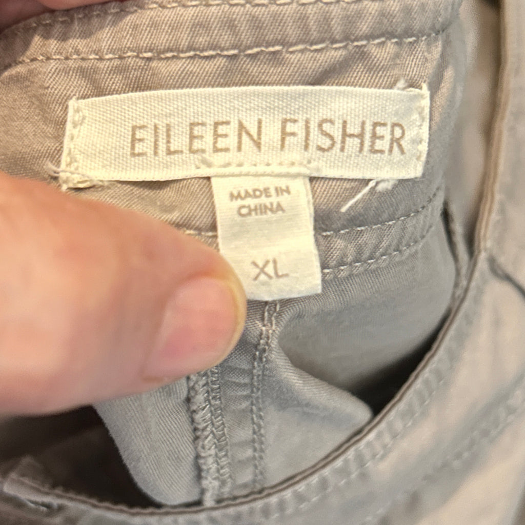 Eileen Fisher Khaki Cargo Pants XL Wide Leg 100% Cotton Ankle Zip Casual