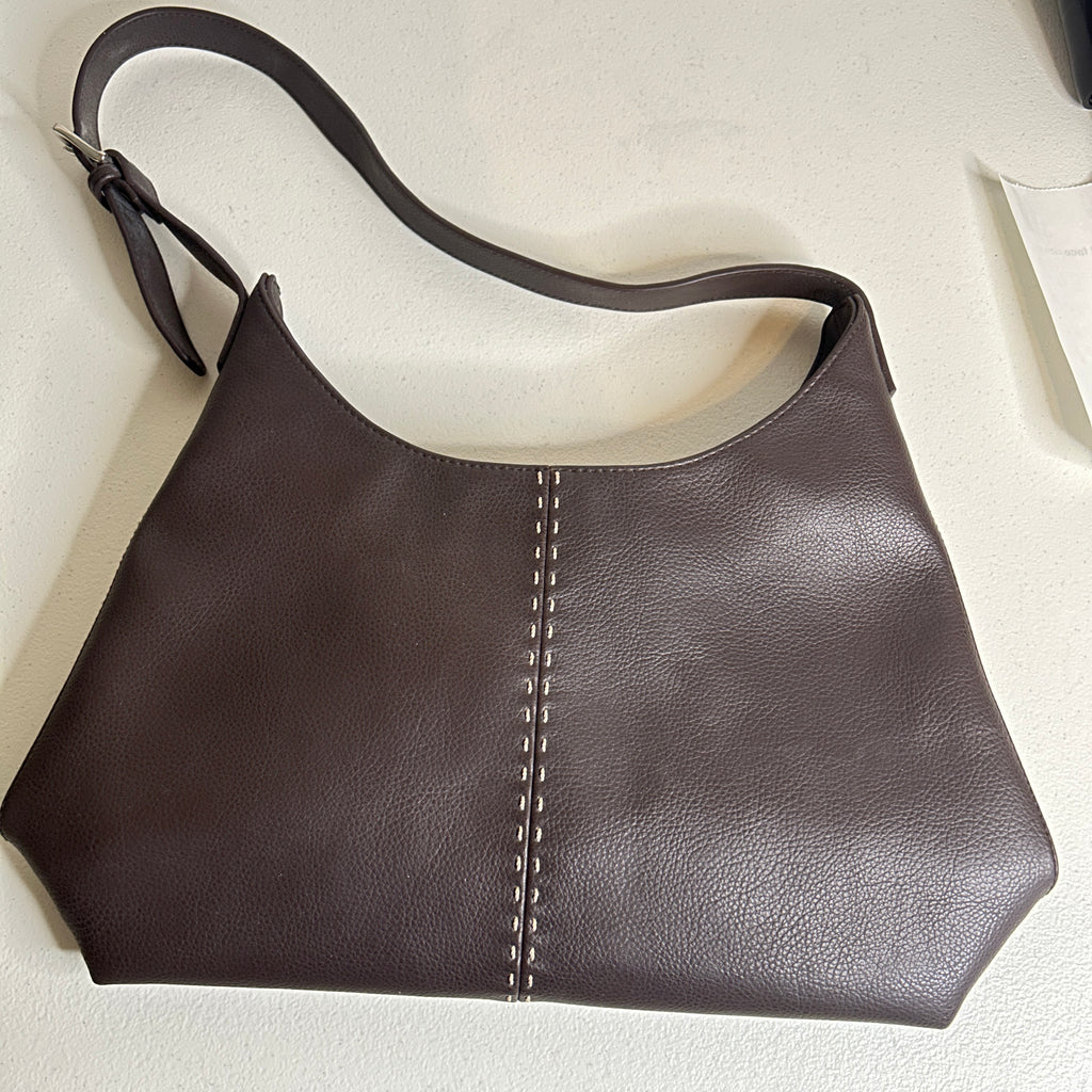 Liz Claiborne Shoulder Bag Chocolate Brown Silver Hardware Adjustable Strap