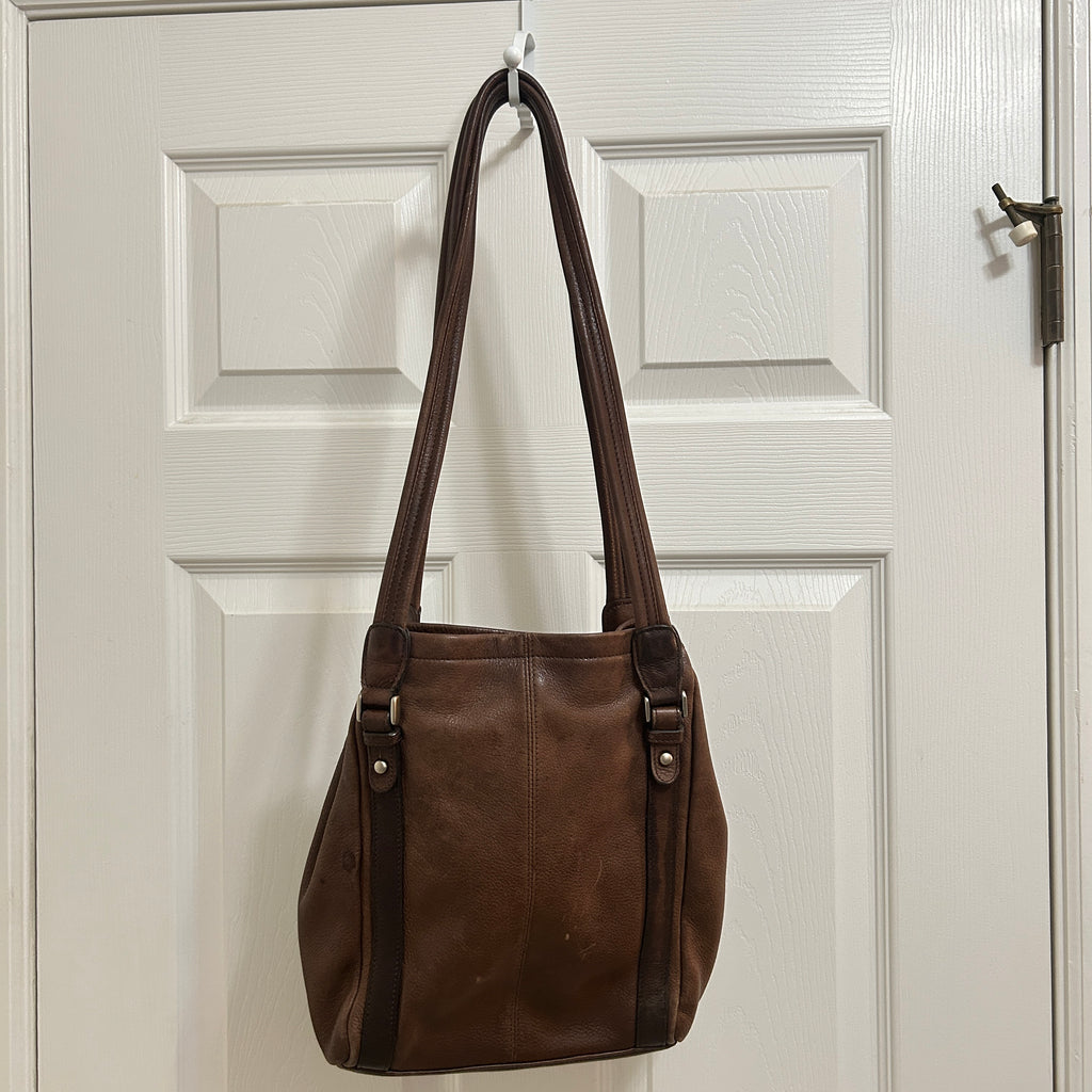 Nine West Brown Leather Shoulder Bag Medium Tote Purse