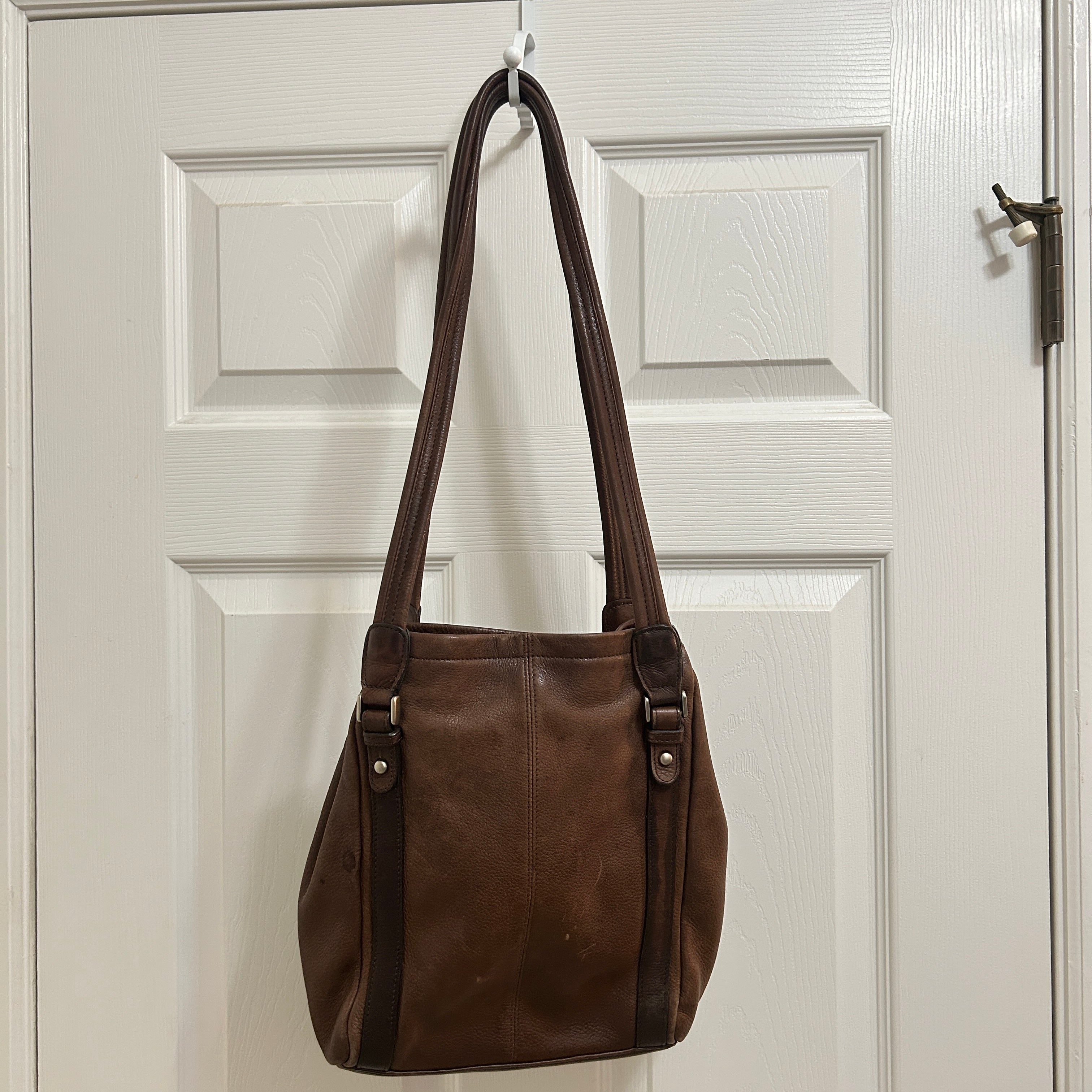 Nine West Brown Leather Shoulder Bag Medium Tote Purse