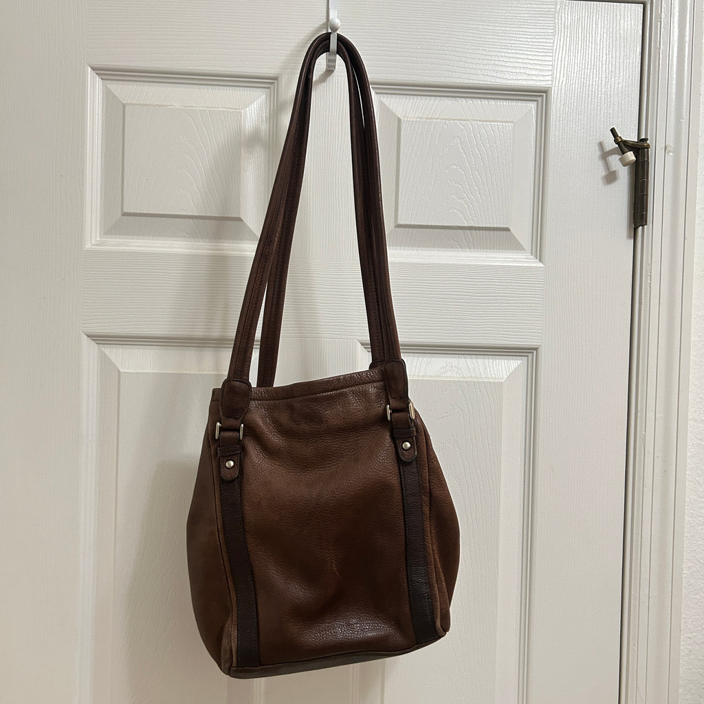 Nine West Brown Leather Shoulder Bag Medium Tote Purse