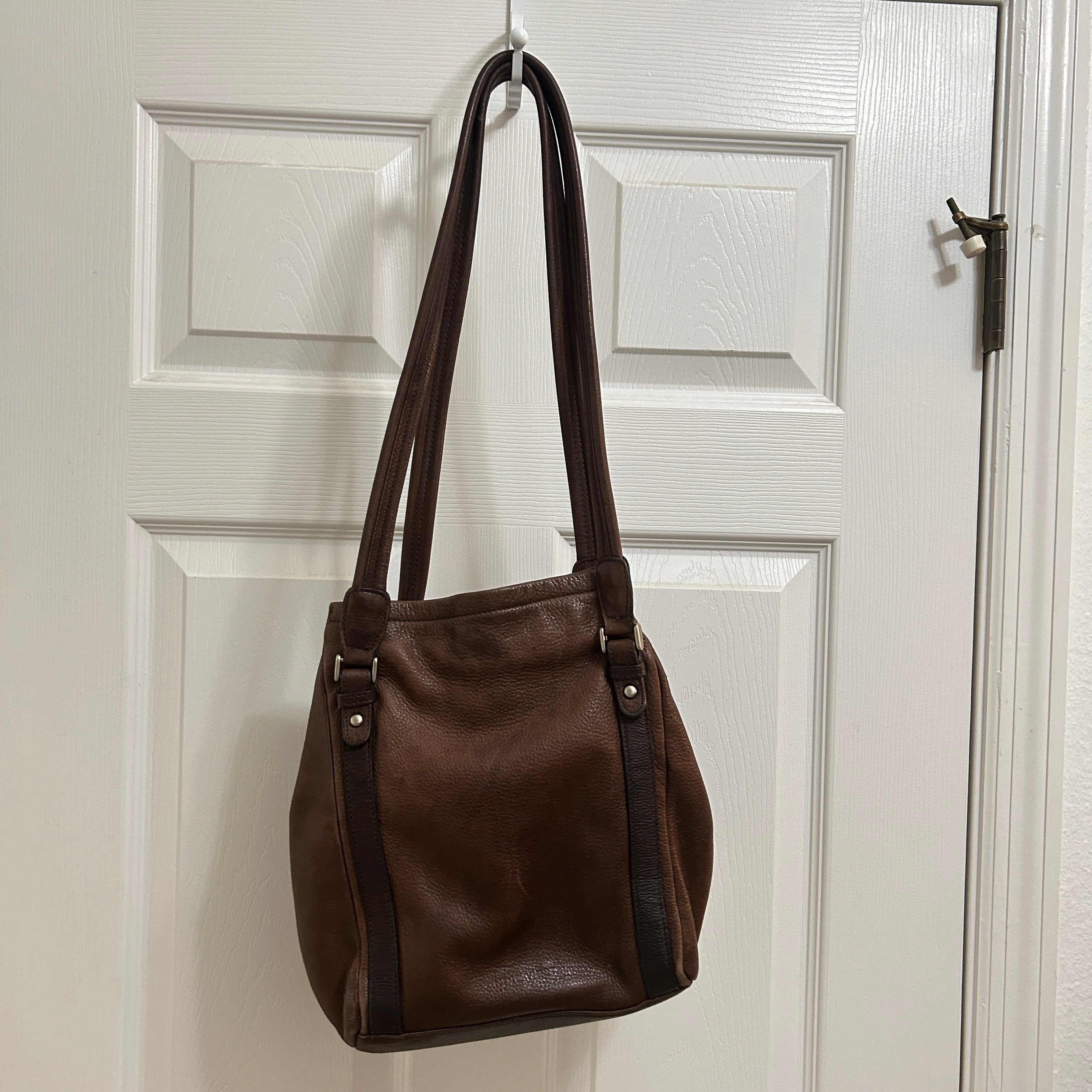 Nine West Brown Leather Shoulder Bag Medium Tote Purse