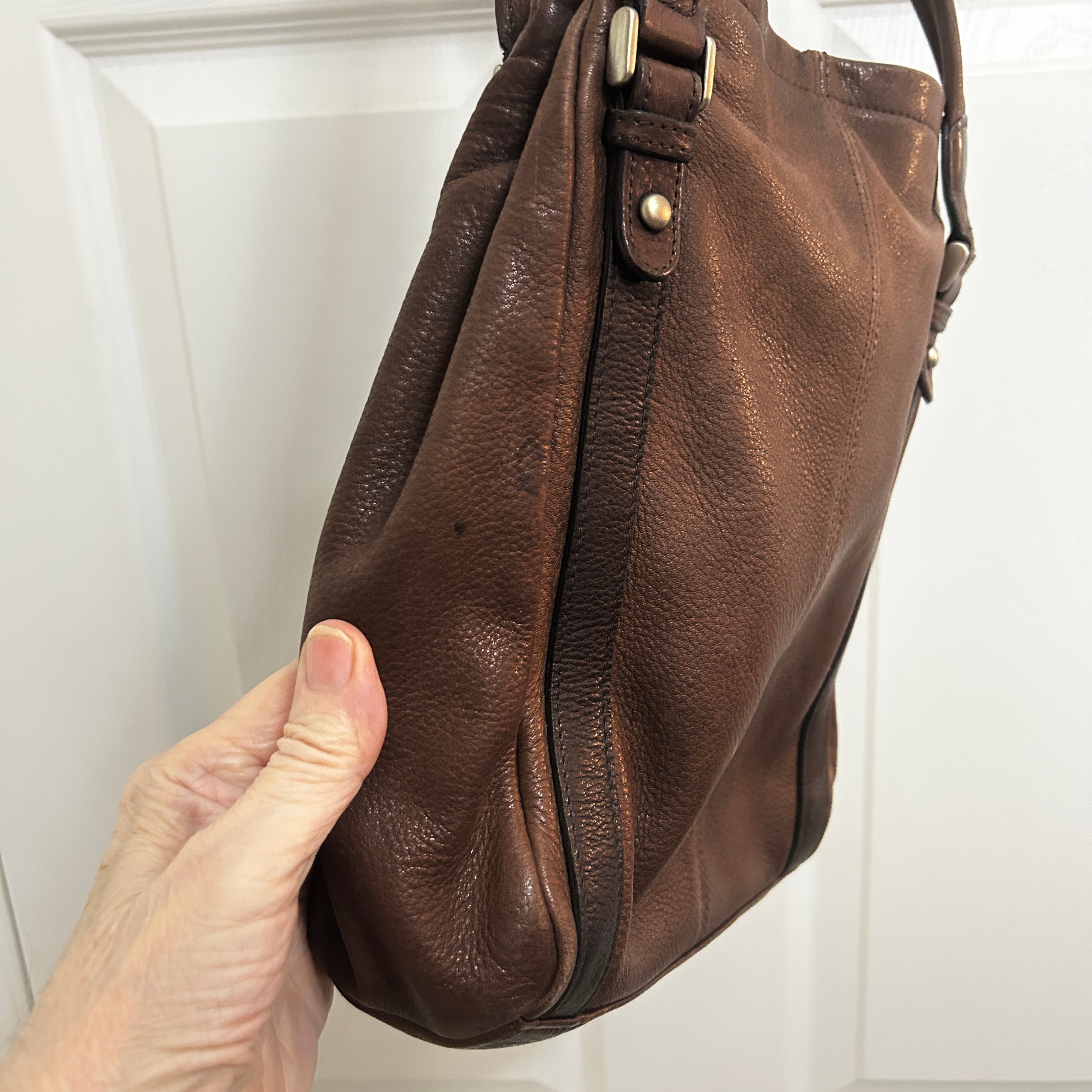 Nine West Brown Leather Shoulder Bag Medium Tote Purse