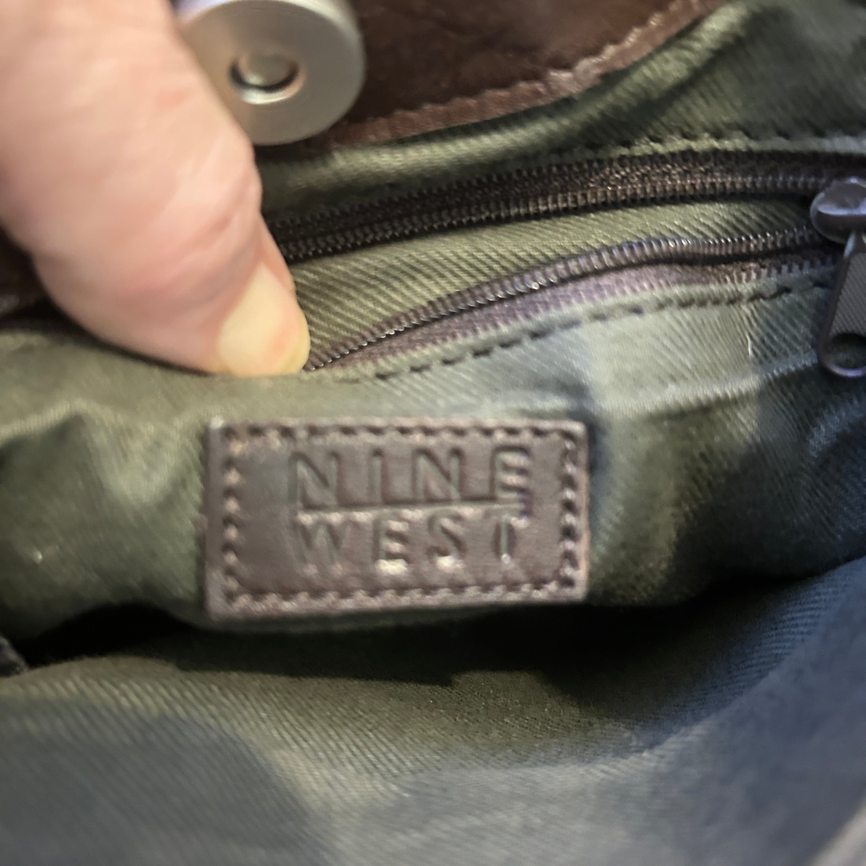 Nine West Brown Leather Shoulder Bag Medium Tote Purse