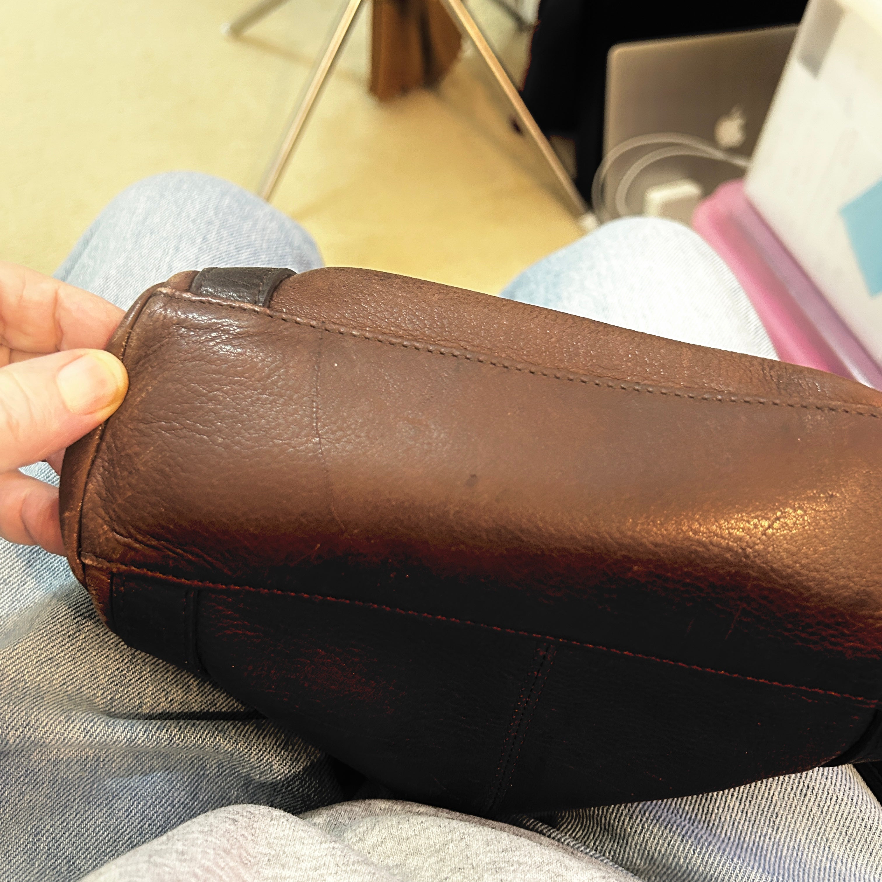 Nine West Brown Leather Shoulder Bag Medium Tote Purse