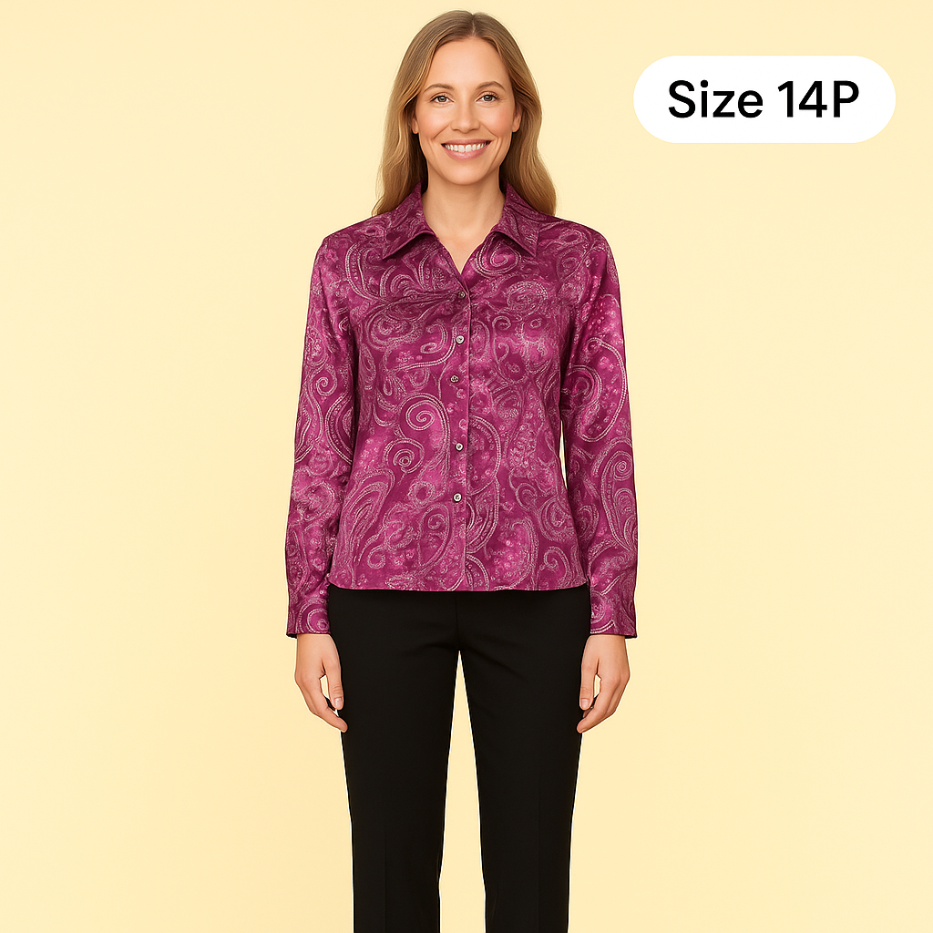 Kasper & Company Women’s Paisley Purple Long Sleeve Blouse Size 14P