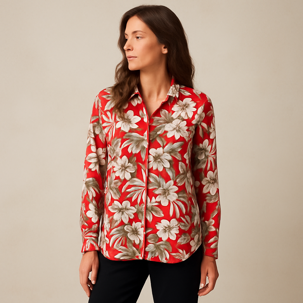 Oleg Cassini - Women's Blouse, Vintage Floral Print, Button Up, Size XL #HG