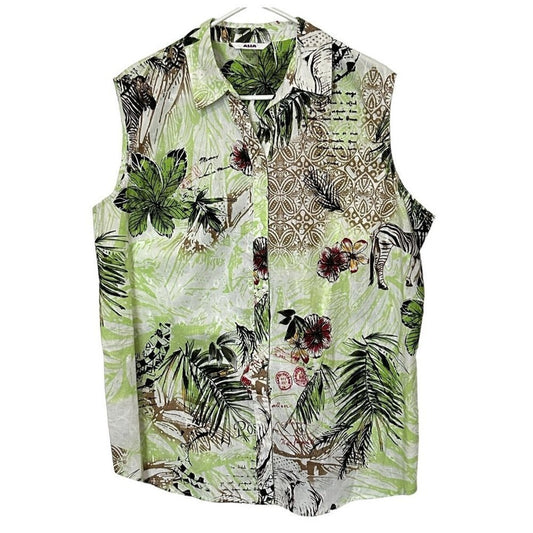 ALIA Women’s Sleeveless Island Travel Blouse – Size 18, Beachy Cruise Style #B1497