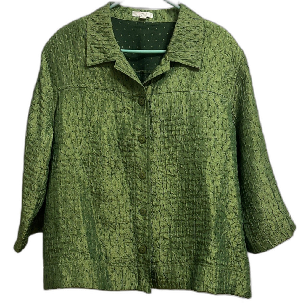 Erin London Green Women's Jacket Size 1X 3/4 Sleeve Erin Euc St. Patrick's Day