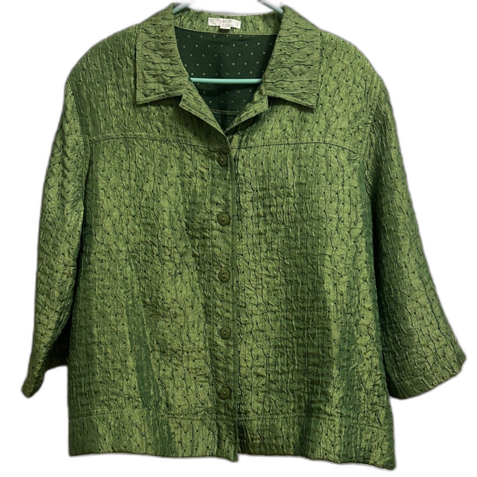 Erin London Green Women's Jacket Size 1X 3/4 Sleeve Erin Euc St. Patrick's Day