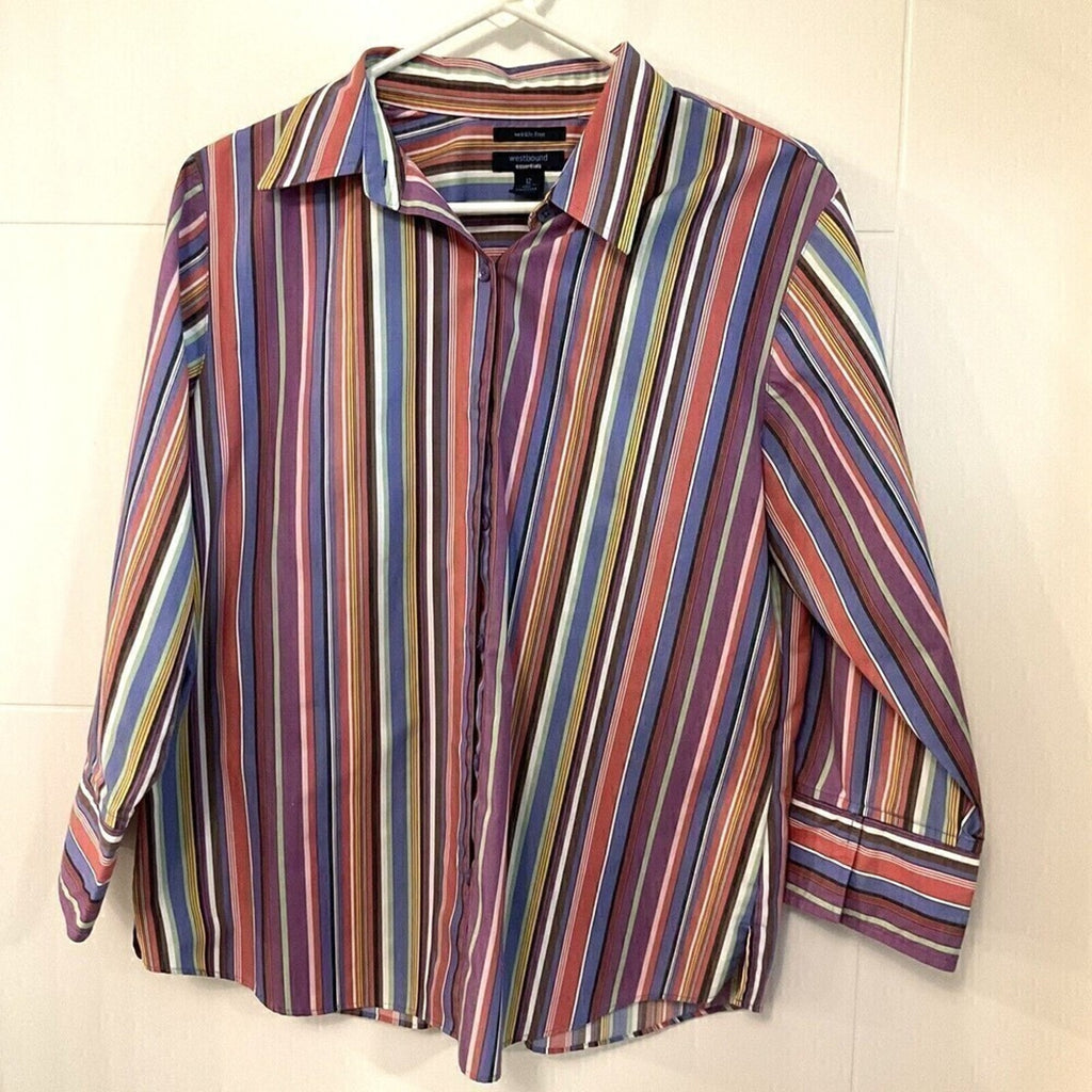 Westbound Essentials Women's Sz.(12) Striped Blouse Hidden Buttons, Long Sleeve
