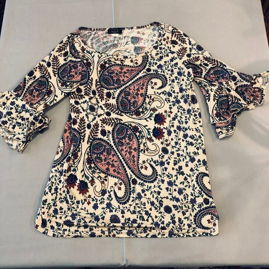 LTX Sportswear - Women's ( XL ) Paisley Print, Bell Sleeves A-line Tunic Blouse