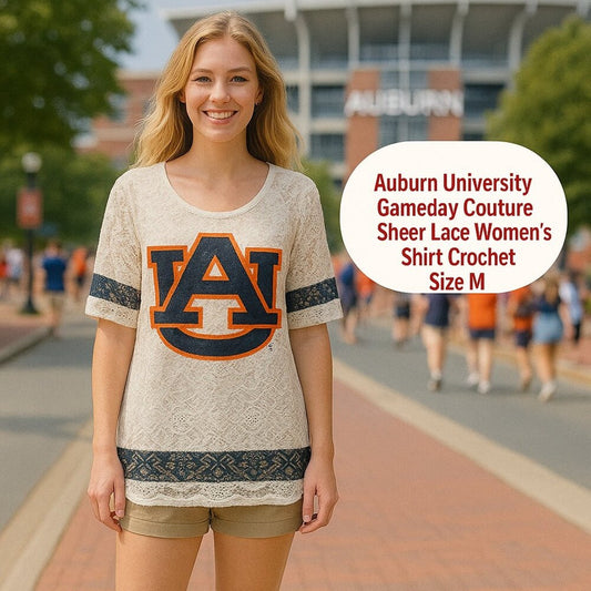 Auburn University Gameday Couture Sheer Lace Women's Shirt Crochet Size M #H1550