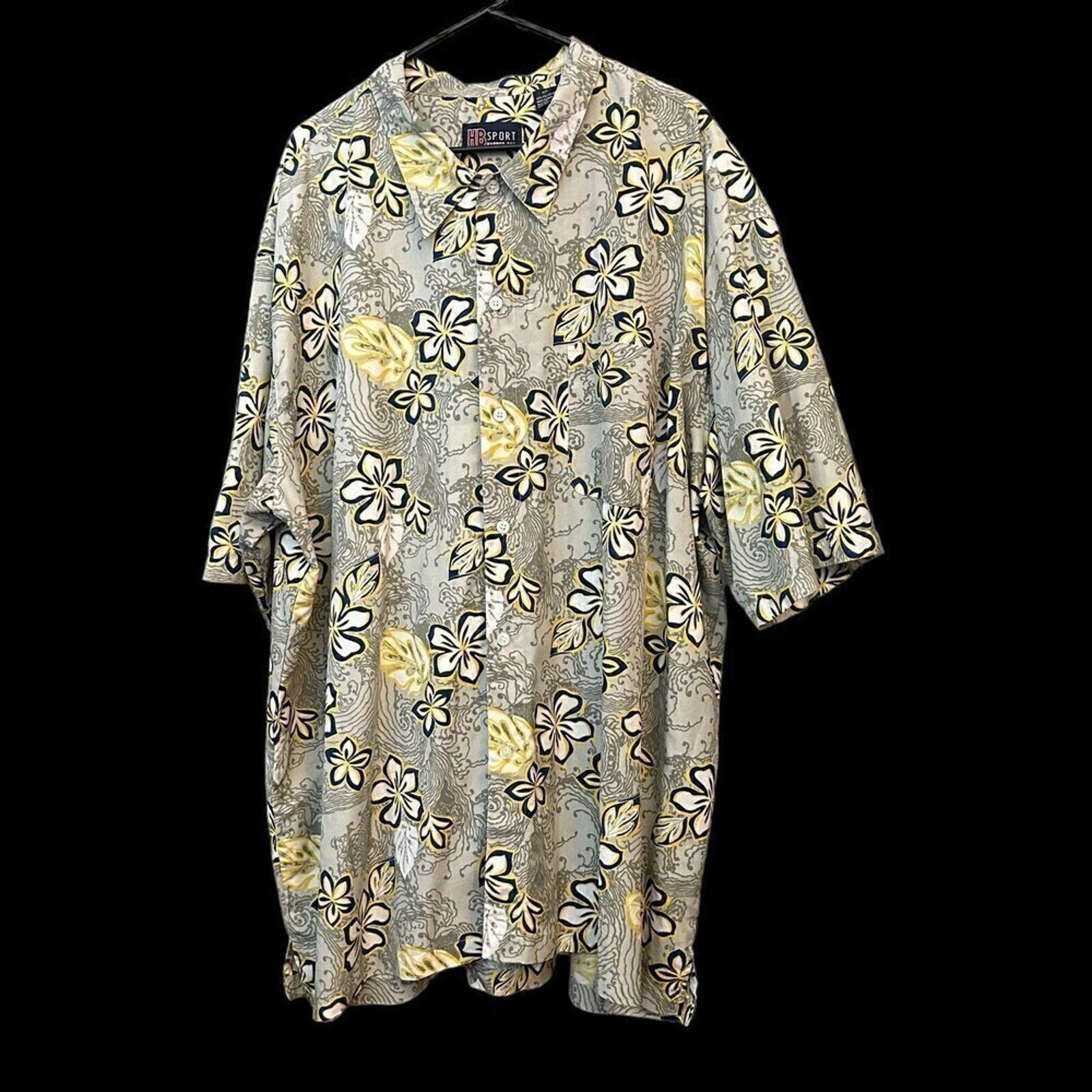 HB Harbor Bay Men's Hawaiian  Floral Print 4X 100% Cotton Gray Yellow #1168