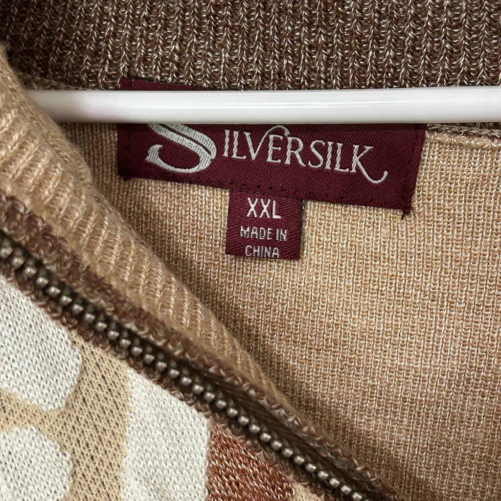 Silversilk Sweater Men's Size XXL Tan/Brown Heavy Fall/Winter Wear Zip Pockets