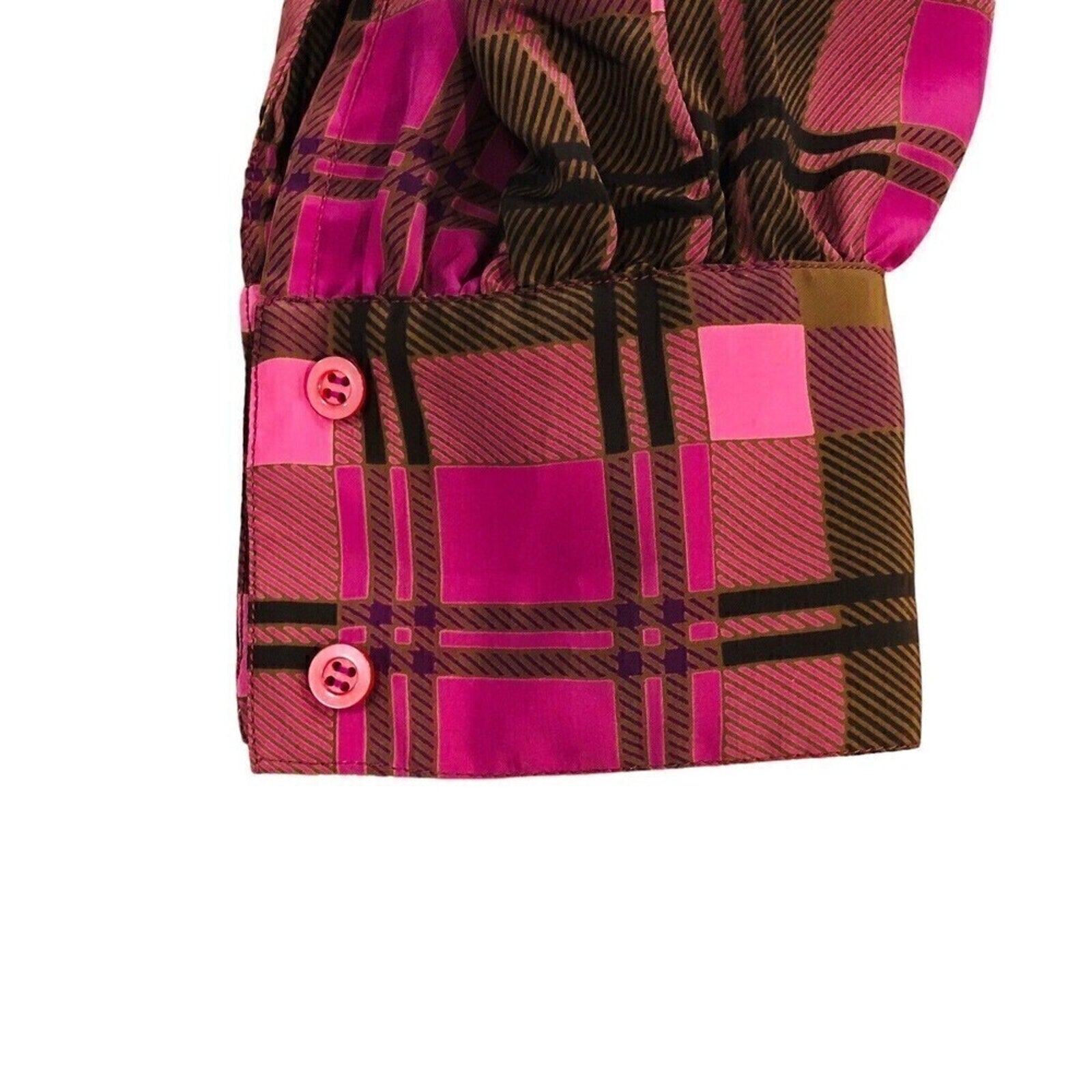 Vintage Lloyd Williams Shirt Women's Blouse Nehru Collar, Plaid Maroon/Pink