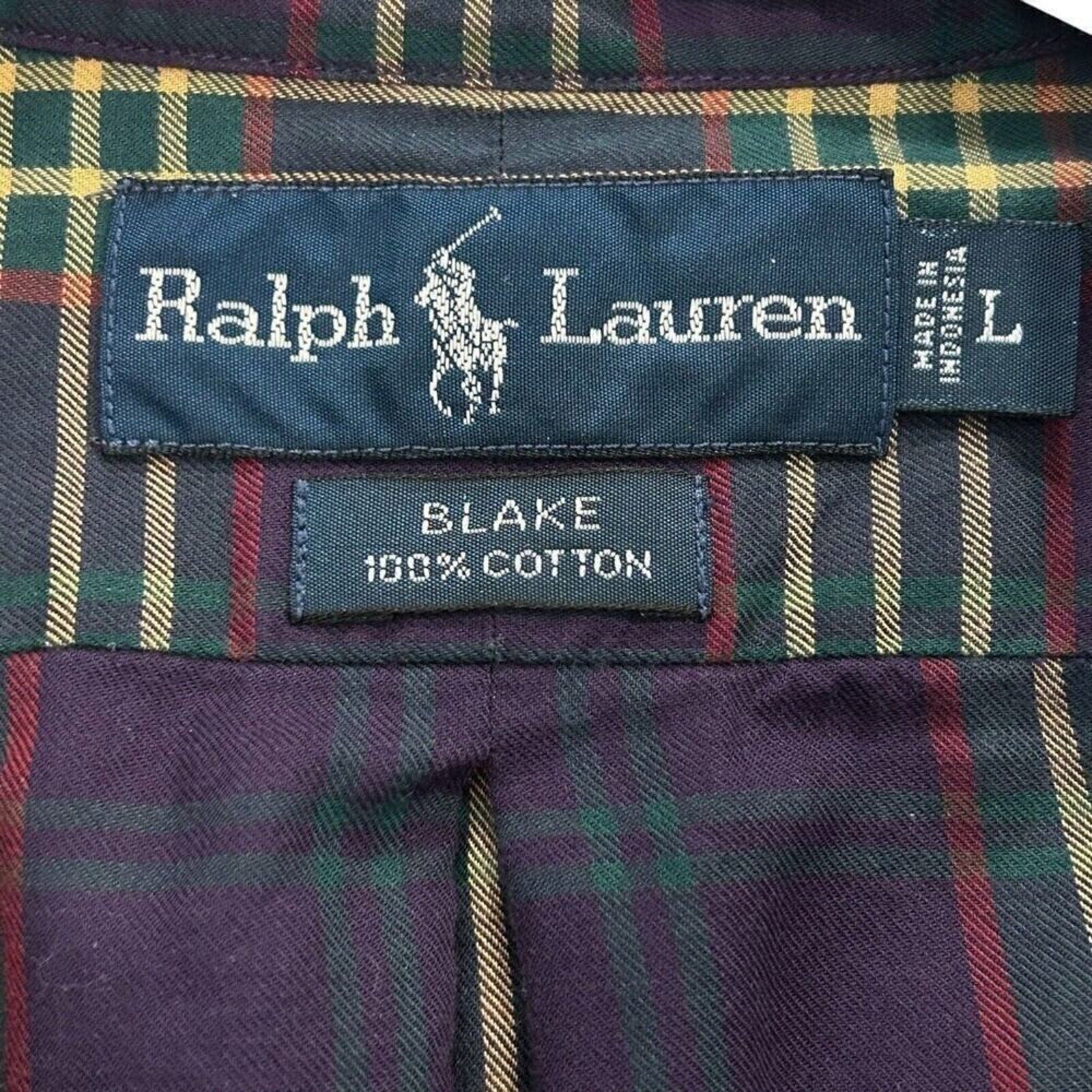 Ralph Lauren Men's Shirt Long Sleeve Purple Plaid Button Down Size Large #K1359