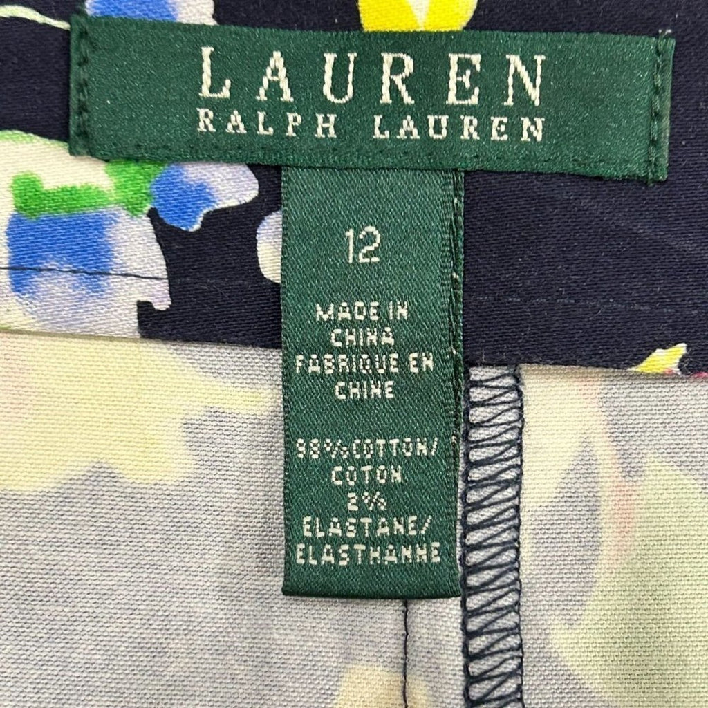 Lauren Ralph Lauren Colorful Floral Pencil Skirt – Size 12, ¼-Zip Accent, Figure-Flattering Tailored Fit#O1408