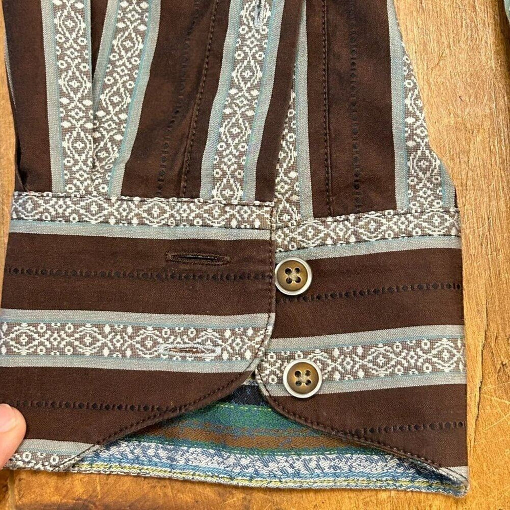 Robert Graham Mens Shirt Sz XL Striped Embroidered Rev.Cuffs Collar Stays #M1398