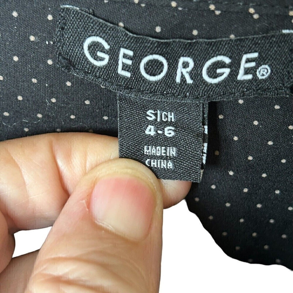 George Womens Black Gold Polka Dot Blouse Button Up Lg. Sleeve Sz 4-6 (S) #J1305