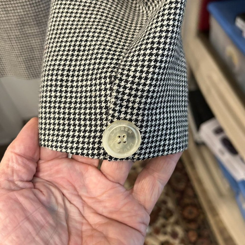 Lauren Ralph Lauren Women's Blazer Linen Wool Blend Houndstooth Classic #HB