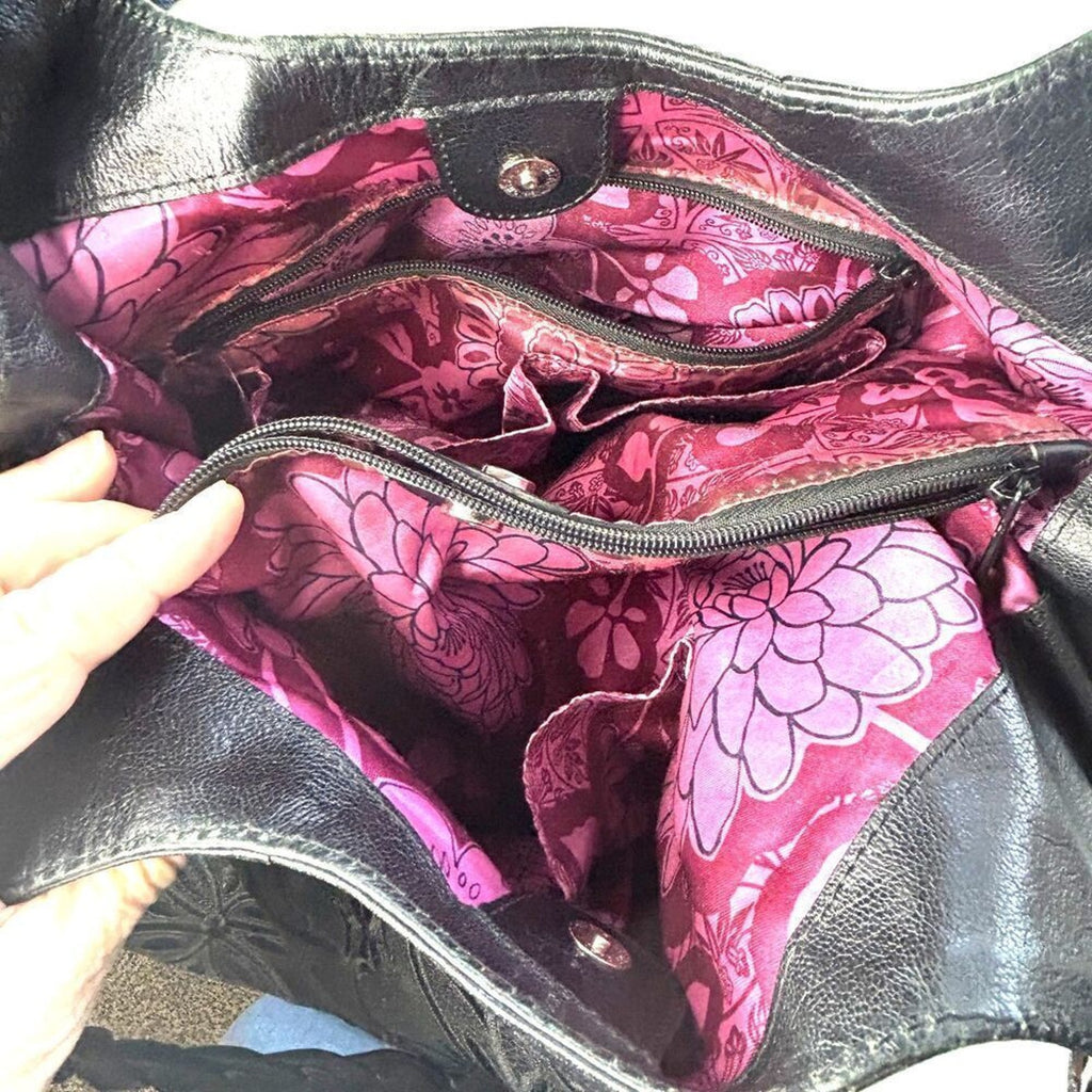 Brighton Masterpiece Leather Black Florencia Embroidered Floral Purse Bag