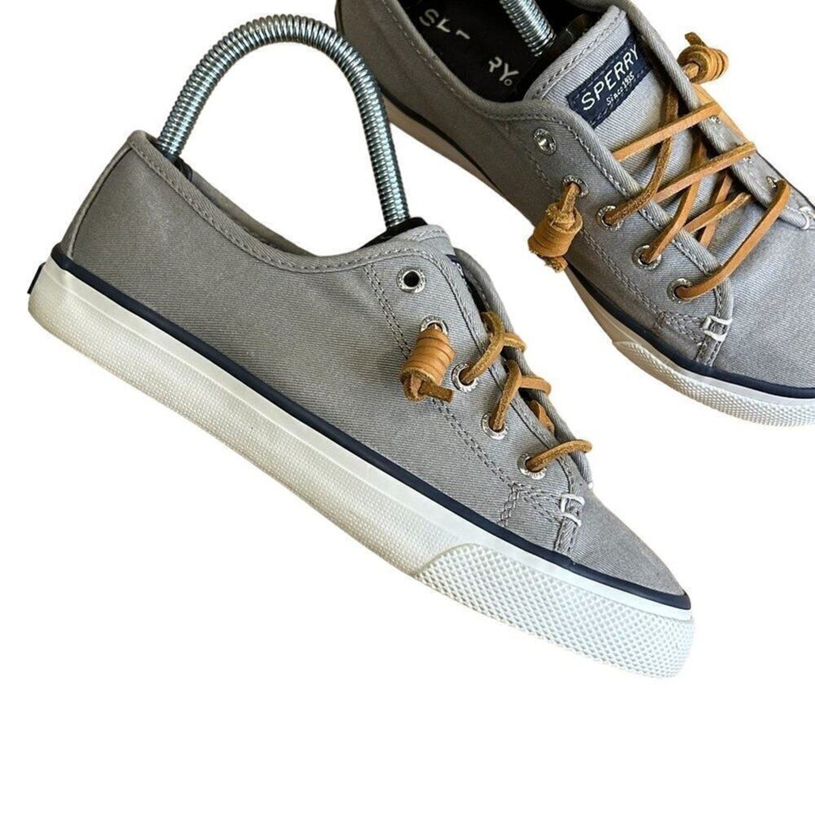 Sperry TopSider Boat Shoe Slip-on Women's 6 - Grey Shoes Brown Laces