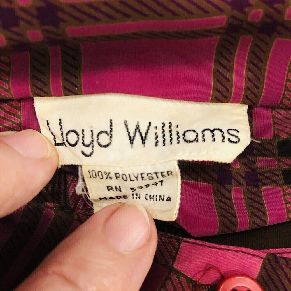 Vintage Lloyd Williams Shirt Women's Blouse Nehru Collar, Plaid Maroon/Pink