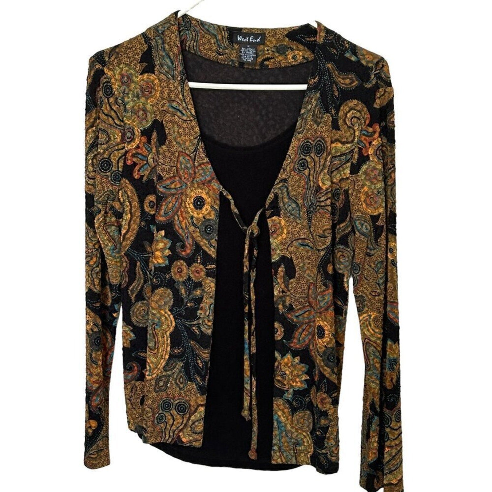 West End Women's Top Size M Floral Mosaic Cardigan With Black Camisole #HC
