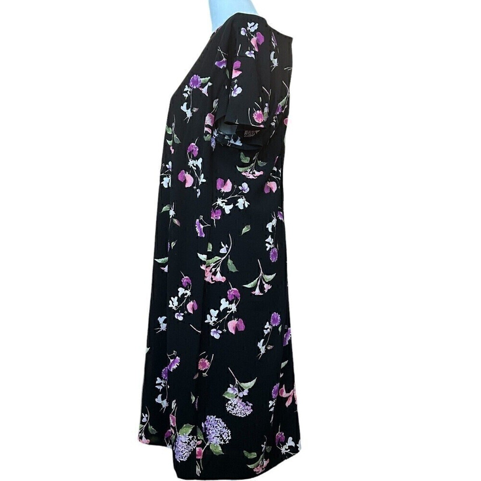 American Living dress sheath size 14 in black pink floral Mickie Crepe #SH