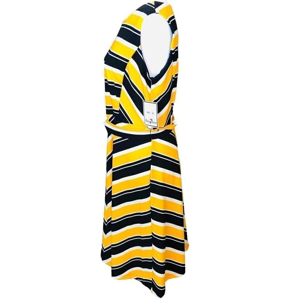 Phase 7 Efficient Profession Dress – Bold Yellow/Black/White Stripe – Size 10 Sleeveless