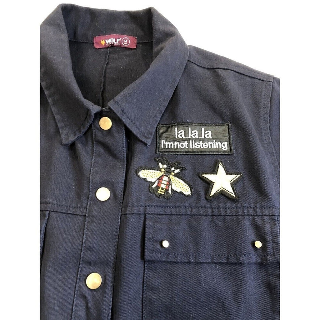 Wolf Seventy Seven Women's Sz. (S) Embroidered Black Denim Jacket