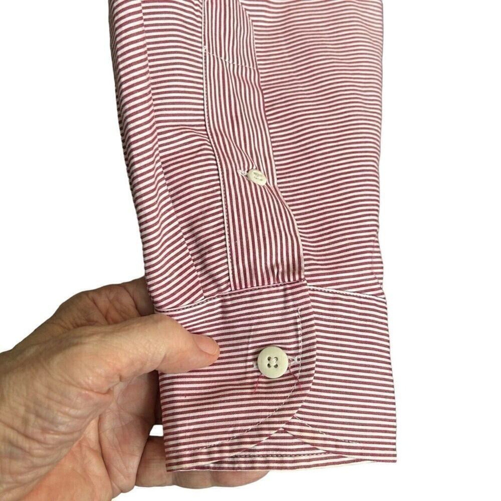 MXI Men’s Red/White Pinstripe Dress Shirt 16.5/34 100% Cotton # J1338