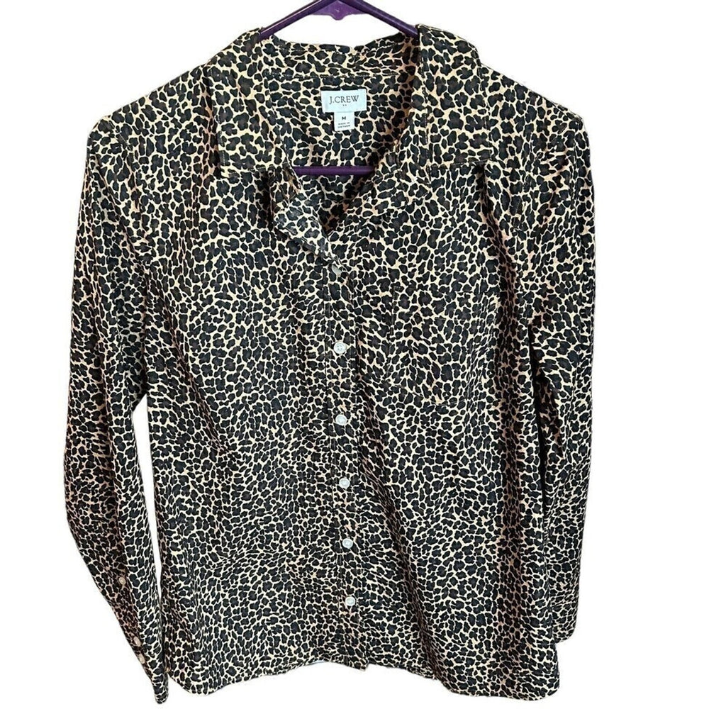J Crew Leopard Shirt Button-Up Signature Fit Size M Long Sleeve  #F1242