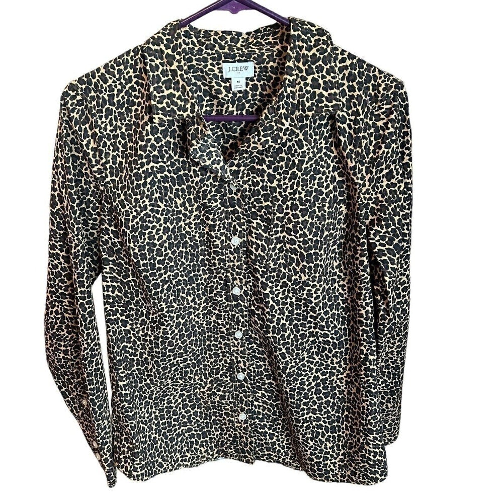 J Crew Leopard Shirt Button-Up Signature Fit Size M Long Sleeve  #F1242