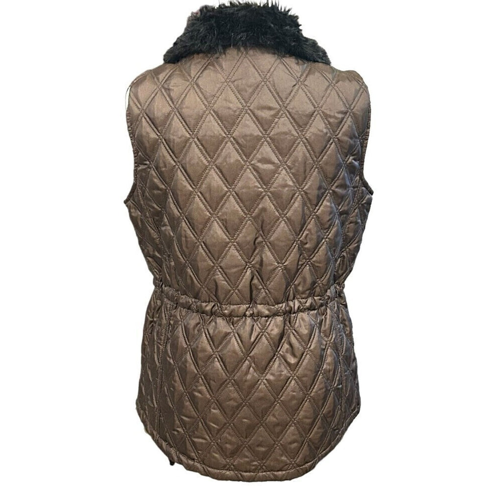 Casual Identity Quilted Vest Women's Sz. S Faux Fur Collar Snap Closure #K1349