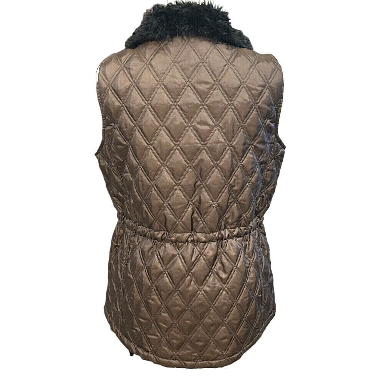 Casual Identity Quilted Vest Women's Sz. S Faux Fur Collar Snap Closure #K1349