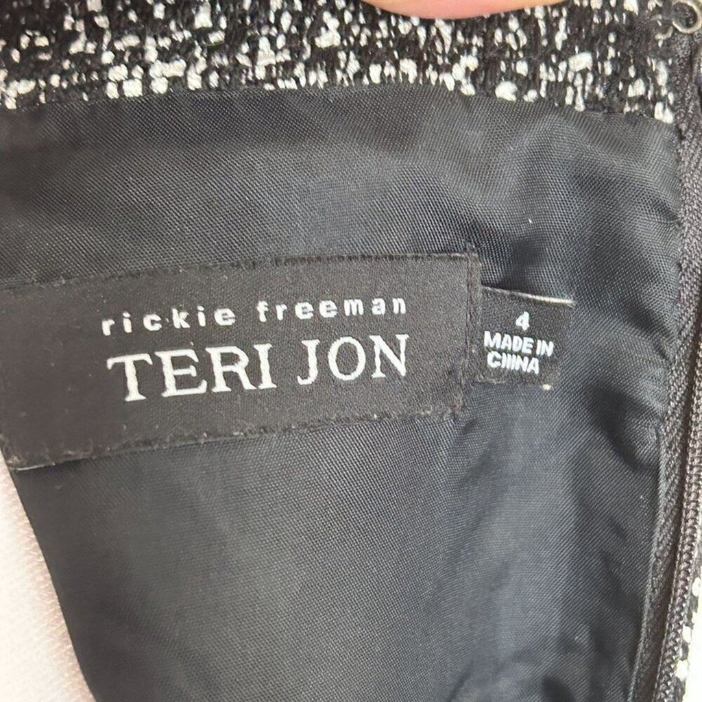 Teri Jon by Rickie Freeman Tweed Wool Sheath Dress – Size 4, Cowl Neck, Black & White