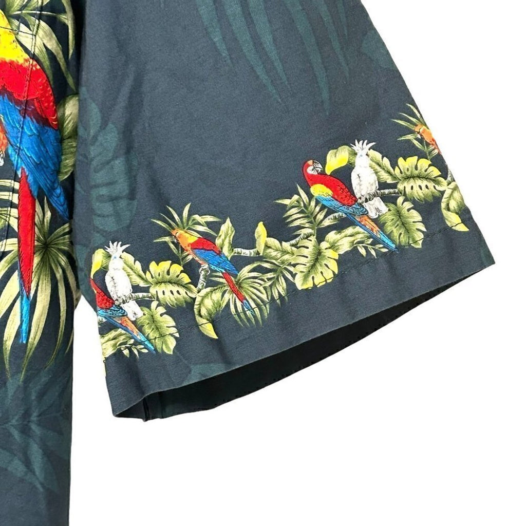 Winnie Fashion Men's Hawaiian Forest Green Luau Parrot Bird Shirt Size 2X #P1454
