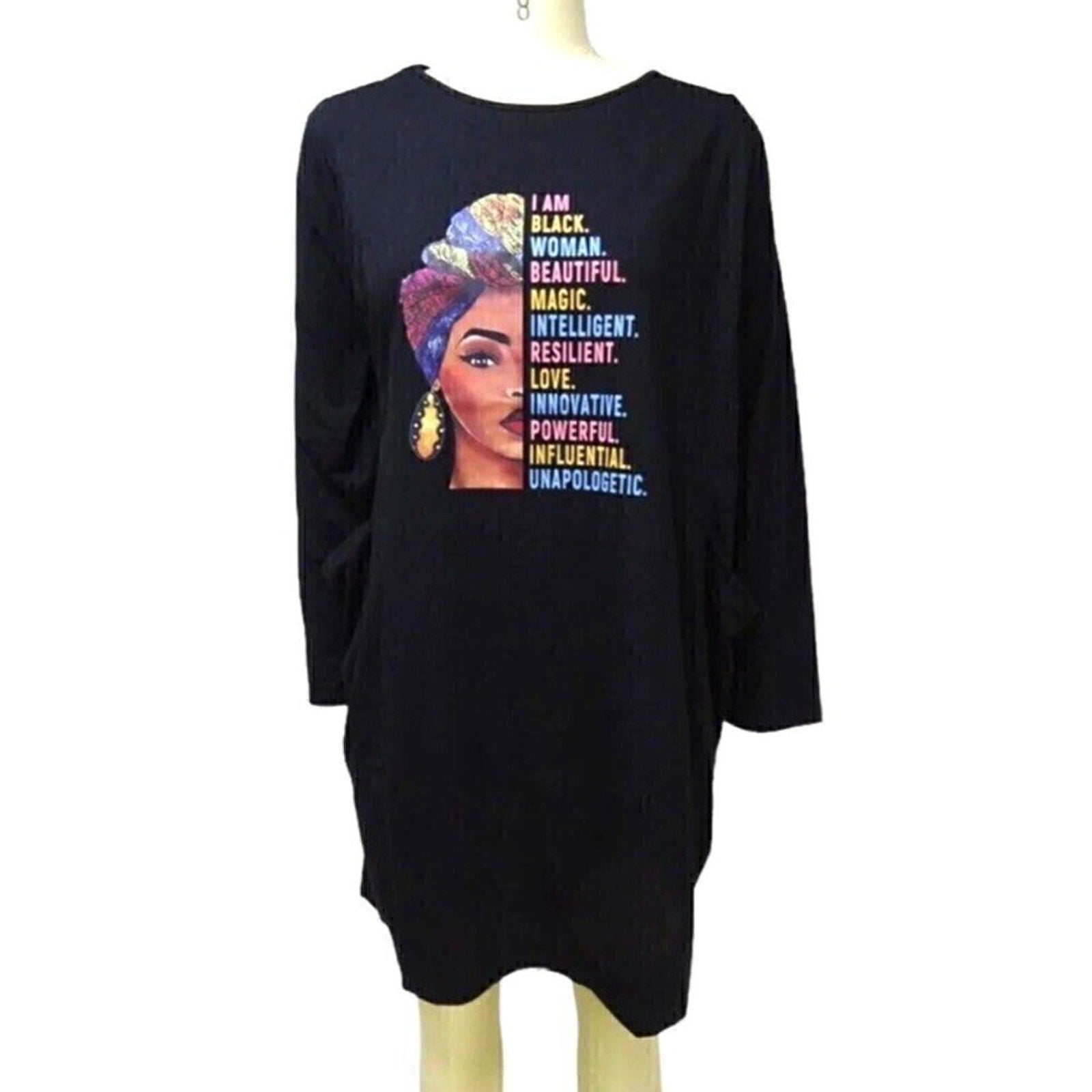 African American Women’s Long T‑Shirt Dress – Size 2XL, Black Empowerment Graphic #J1299