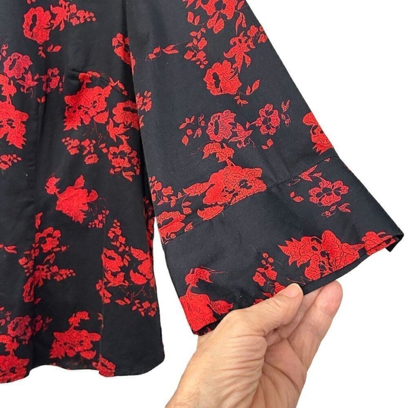 Scott Taylor Women's Top Red Black Blouse Size 2X Button Up Cotton/Spandex #BH