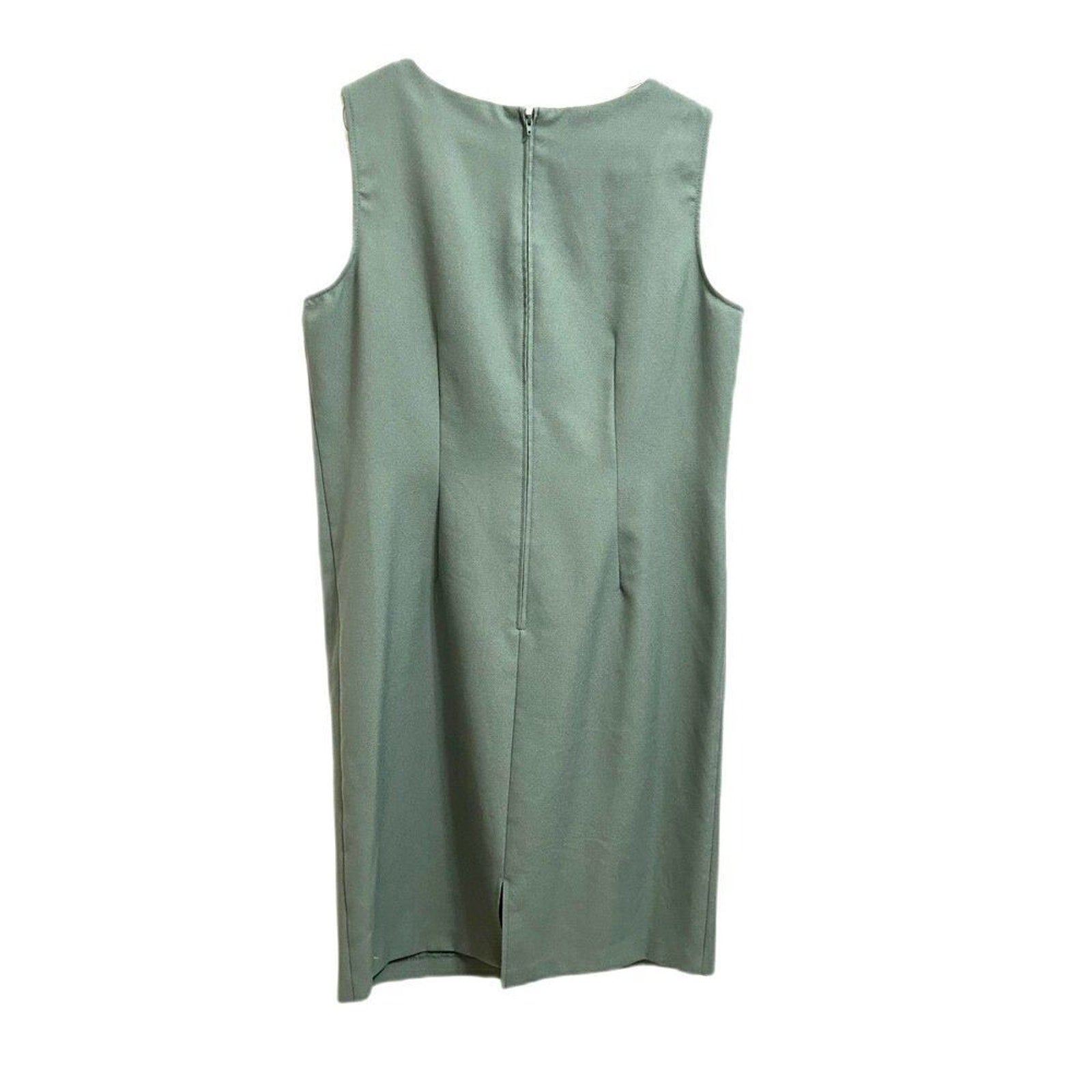 DBY vintage women’s sleeveless green poly dress size 14P (1/2) #027
